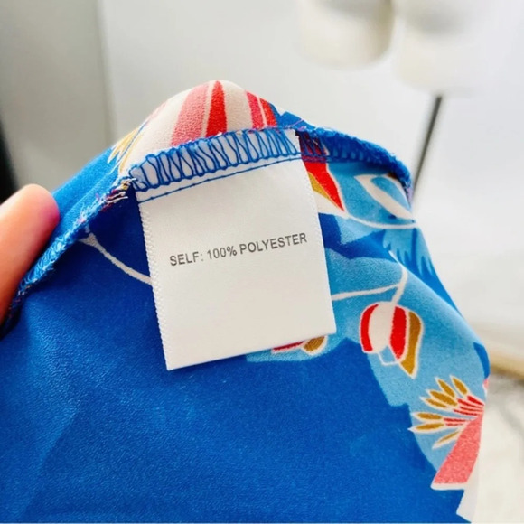 Rose + Olive Floral Blue One Shoulder‎ Flounce Top Size Small - Picture 5 of 7